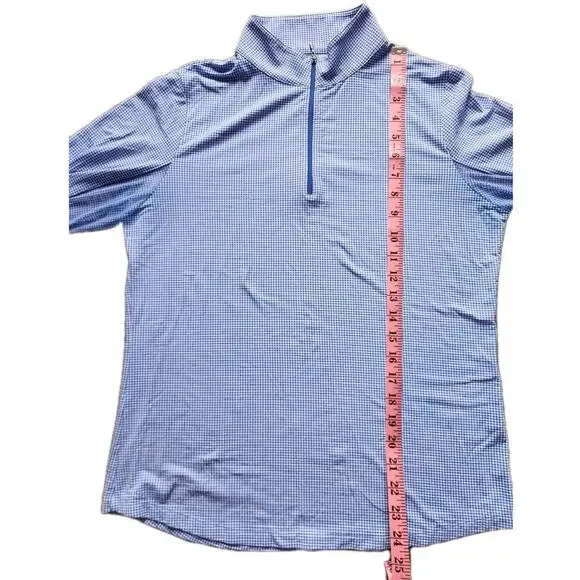 Ibkul Blue Mini Check Gingham Long Sleeve Mock Neck Top Size M Golf Pickleball - Picture 8 of 8